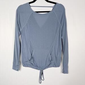 Calvin Klein Performance XSmall Blue Tie Bottom Open Back Long Sleeve Top Scoop